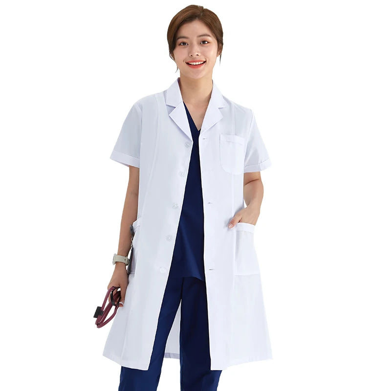 Unisex White Coat Lab Coat Hospital Doctor Slim Nurse Uniform Spa Uniform Nursing Uniform Scrubs Medical Uniforms Women M-LKXSY