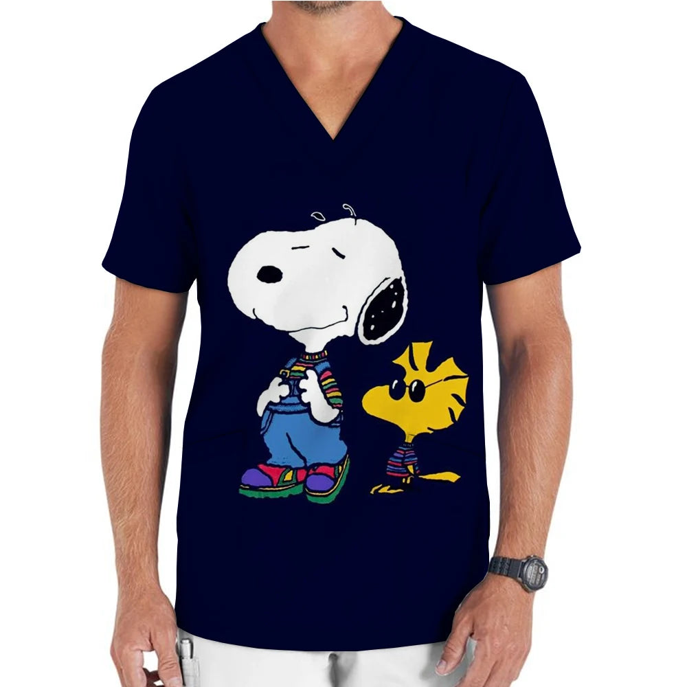 Snoopy print Scrub Medical Accessories Doctor Nurse Workwear Printed Scrub Top Beauty SPA Uniform Cleaning Nursing Jacket Unisex