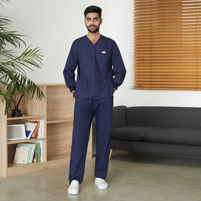 Men's White Long-sleeved Set Autumn/winter Lab Medical Uniform Top Elastic Pants Wholesale Hospital Doctor Nursing Scrub Clothes