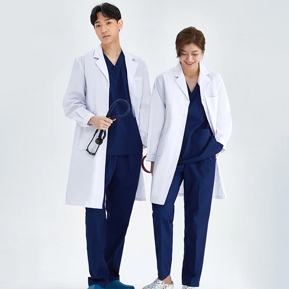Unisex White Coat Lab Coat Hospital Doctor Slim Nurse Uniform Spa Uniform Nursing Uniform Scrubs Medical Uniforms Women M-LKXSY