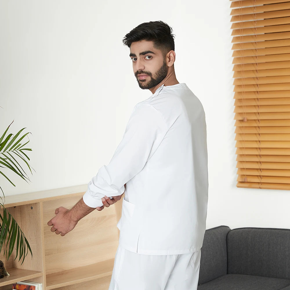 Men's White Long-sleeved Set Autumn/winter Lab Medical Uniform Top Elastic Pants Wholesale Hospital Doctor Nursing Scrub Clothes