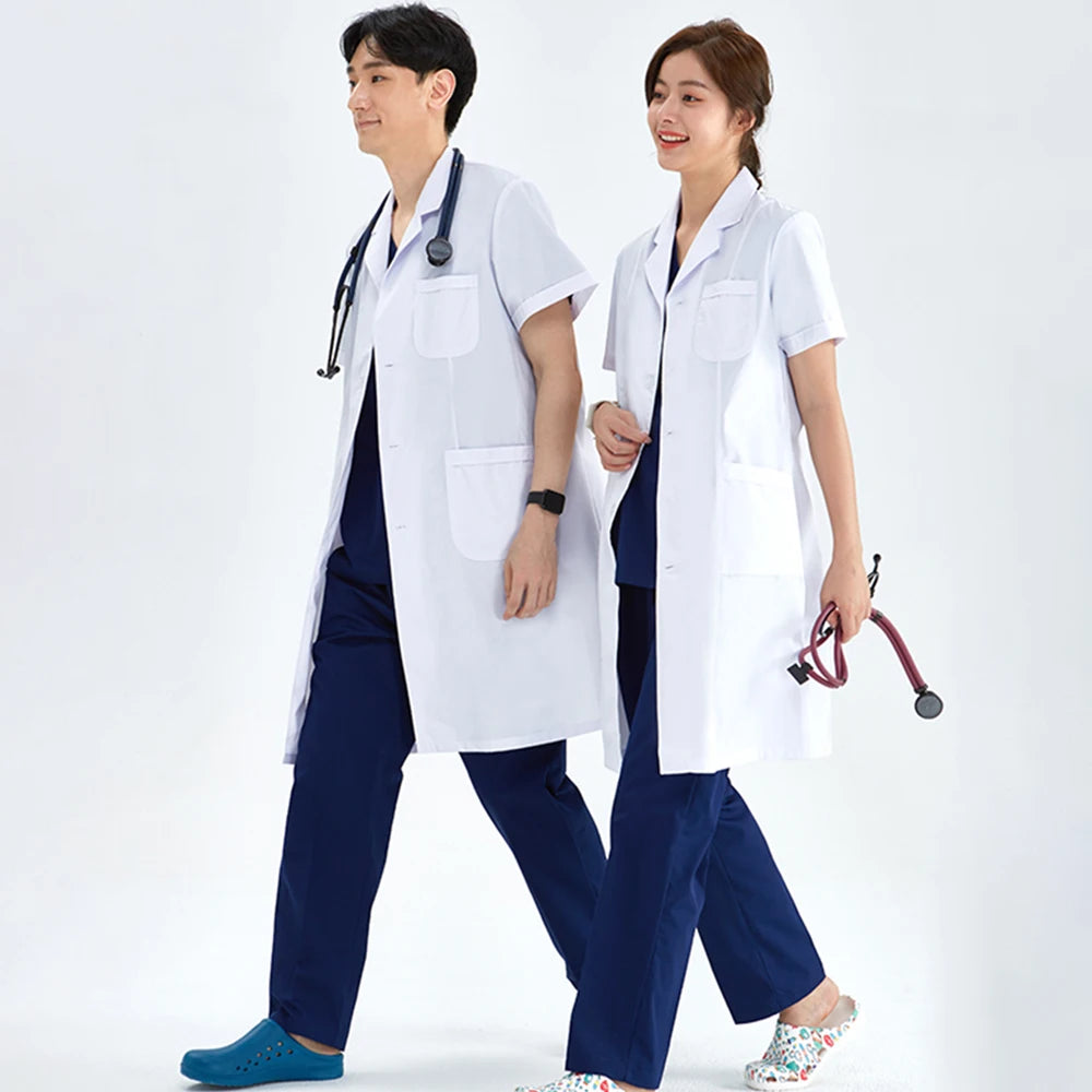 Unisex White Coat Lab Coat Hospital Doctor Slim Nurse Uniform Spa Uniform Nursing Uniform Scrubs Medical Uniforms Women M-LKXSY