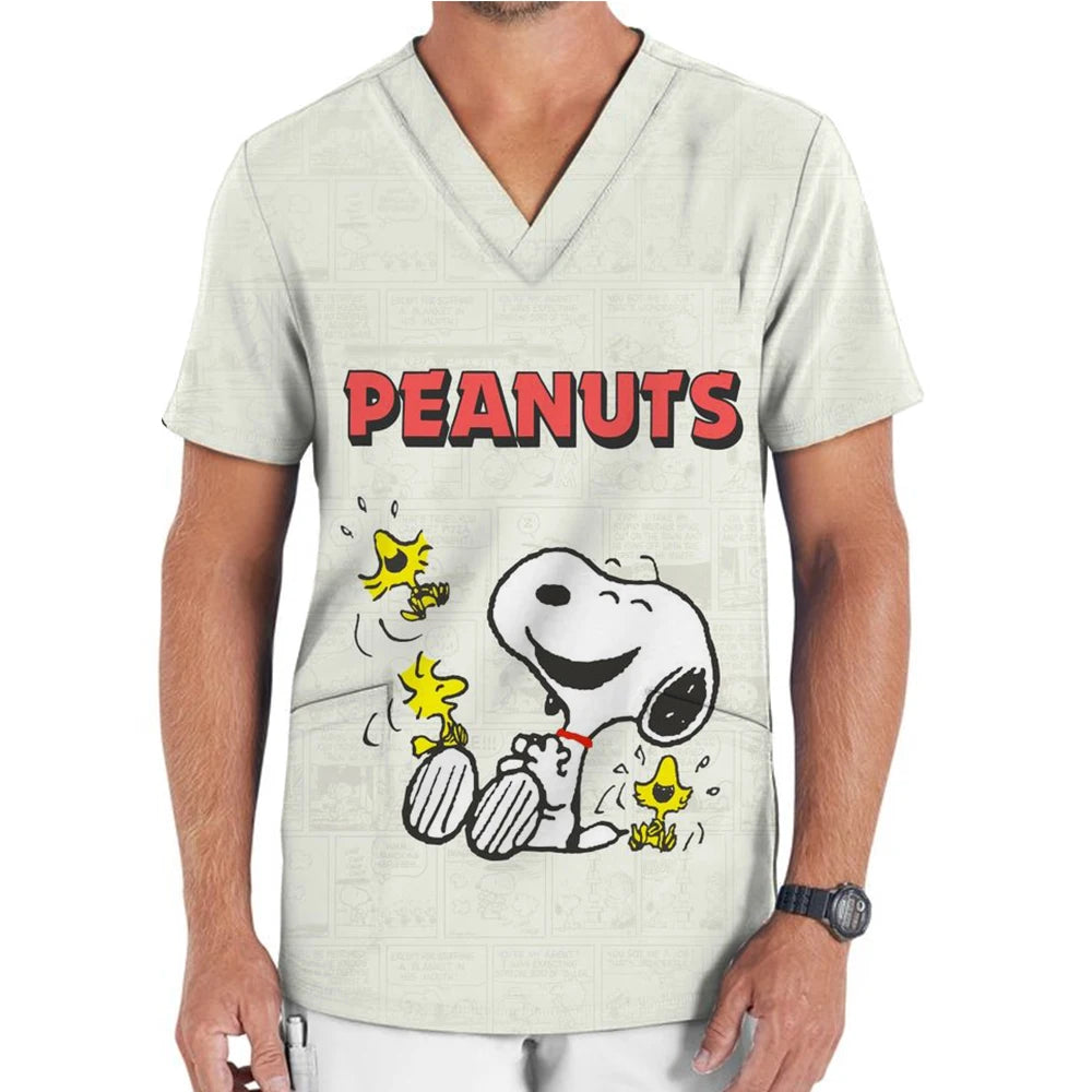Snoopy print Scrub Medical Accessories Doctor Nurse Workwear Printed Scrub Top Beauty SPA Uniform Cleaning Nursing Jacket Unisex