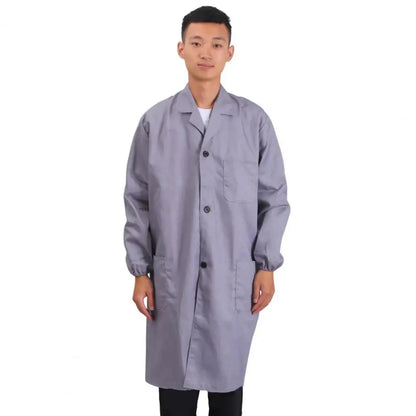 Work Coat Long Sleeved Lab Labor Dust Proof Work Clothing Single Breasted Mid length Washable Work Jacket Men Uniform