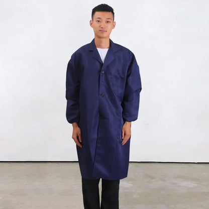 Work Coat Long Sleeved Lab Labor Dust Proof Work Clothing Single Breasted Mid length Washable Work Jacket Men Uniform