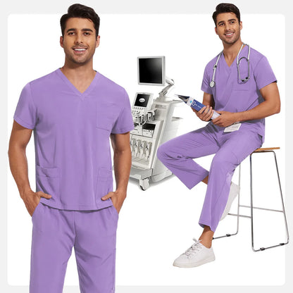 Scrubs Uniform Men Workwear Lab Work Clothes Uniforms Health Service Nursing Uniforms Short Sleeve V-neck Scrubs Tops+Pants Suit