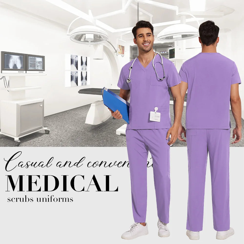 Scrubs Uniform Men Workwear Lab Work Clothes Uniforms Health Service Nursing Uniforms Short Sleeve V-neck Scrubs Tops+Pants Suit