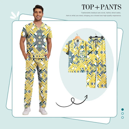 Print Scrub Sets Stretch Comfortable Scrubs Womens V-Neck Mens Scrub Uniforms Hospital Printing Nurse Doctor Medical Scrubs Sets
