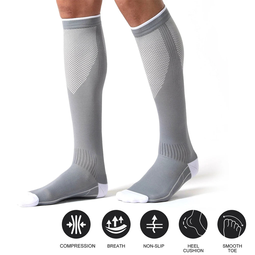 1Pair Compression Socks for Men & Women 20-30 mmHg Knee High Nurse Pregnant Running Medical and Travel Athletic