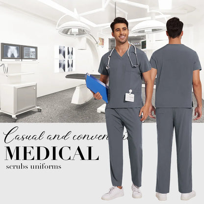 Scrubs Uniform Men Workwear Lab Work Clothes Uniforms Health Service Nursing Uniforms Short Sleeve V-neck Scrubs Tops+Pants Suit