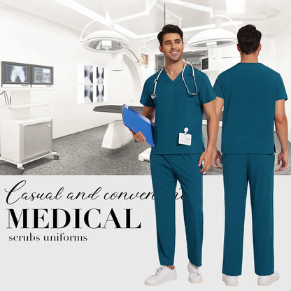 Scrubs Uniform Men Workwear Lab Work Clothes Uniforms Health Service Nursing Uniforms Short Sleeve V-neck Scrubs Tops+Pants Suit