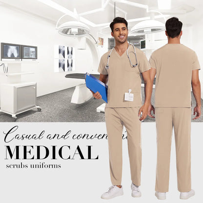 Scrubs Uniform Men Workwear Lab Work Clothes Uniforms Health Service Nursing Uniforms Short Sleeve V-neck Scrubs Tops+Pants Suit