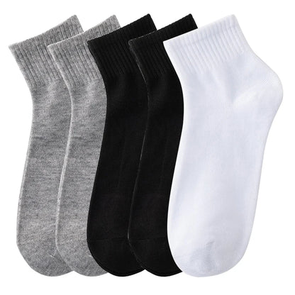 5 Pairs/Lot Black White Men's Socks Business Solid Color Casual Simple Versatile Breathable Cotton Sports Mesh Short Socks