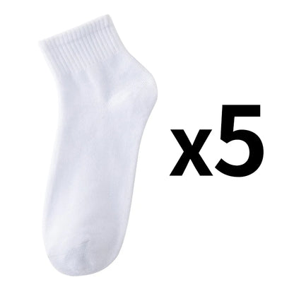 5 Pairs/Lot Black White Men's Socks Business Solid Color Casual Simple Versatile Breathable Cotton Sports Mesh Short Socks