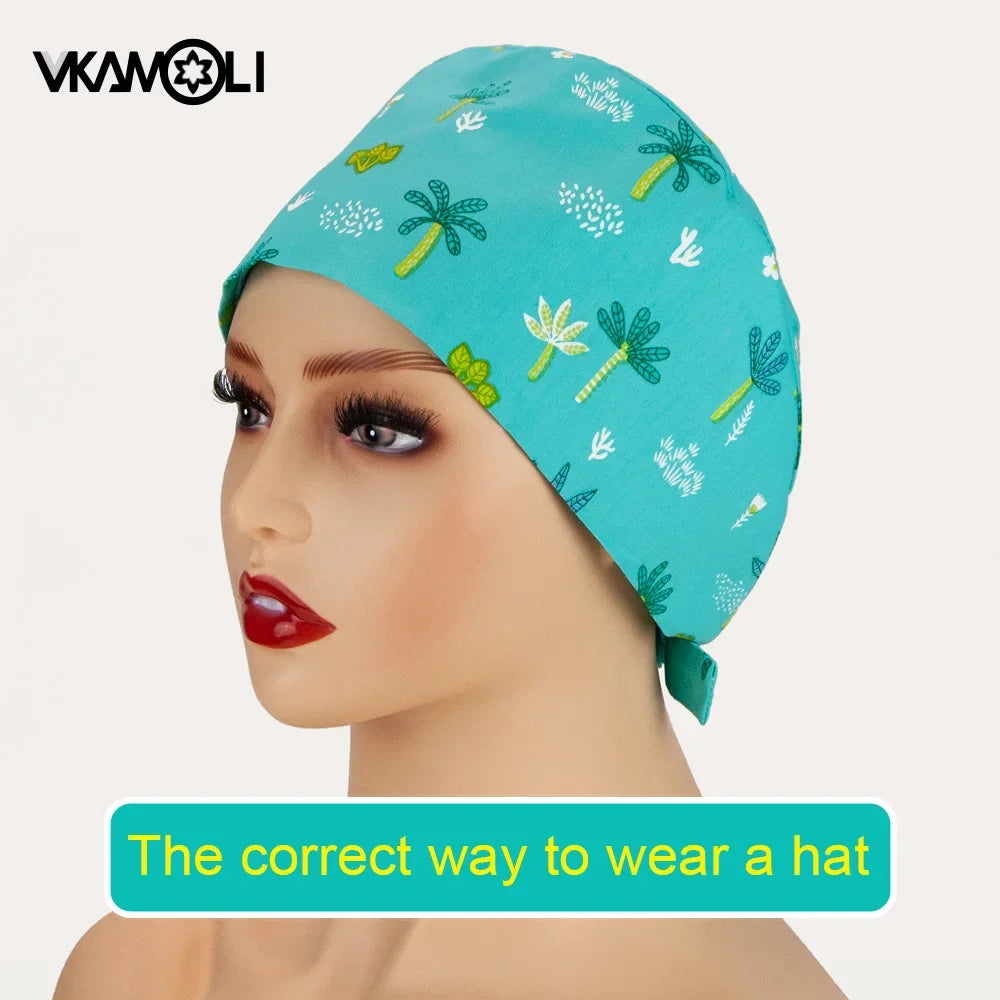 Dog print Scrubs hat Surgery Cap for Medical Professionals High-Quality vet nursing cap with Sweat Towel scrub cap