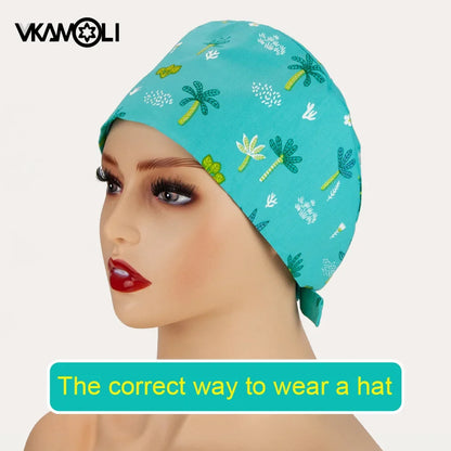 Dog print Scrubs hat Surgery Cap for Medical Professionals High-Quality vet nursing cap with Sweat Towel scrub cap