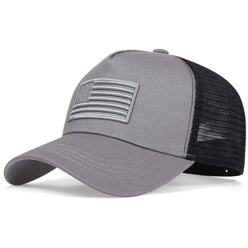 Unisex American Flag Embroidery Baseball Net Caps Spring and Summer Outdoor Adjustable Casual Hats Sunscreen Hat Sports Cap