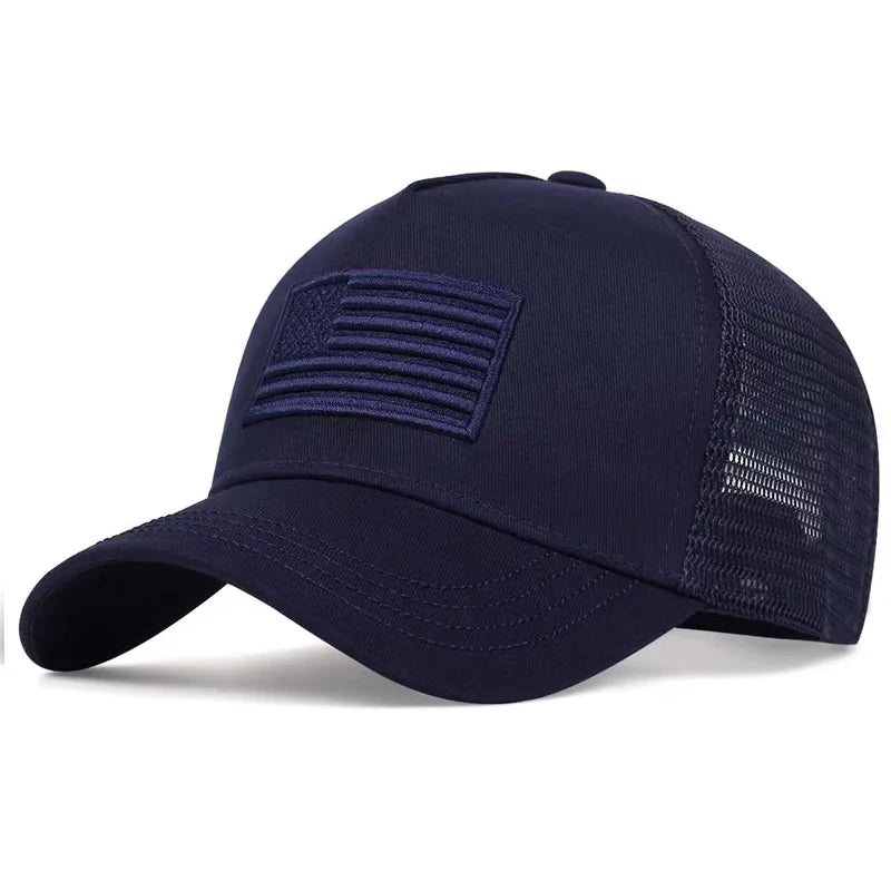 Unisex American Flag Embroidery Baseball Net Caps Spring and Summer Outdoor Adjustable Casual Hats Sunscreen Hat Sports Cap