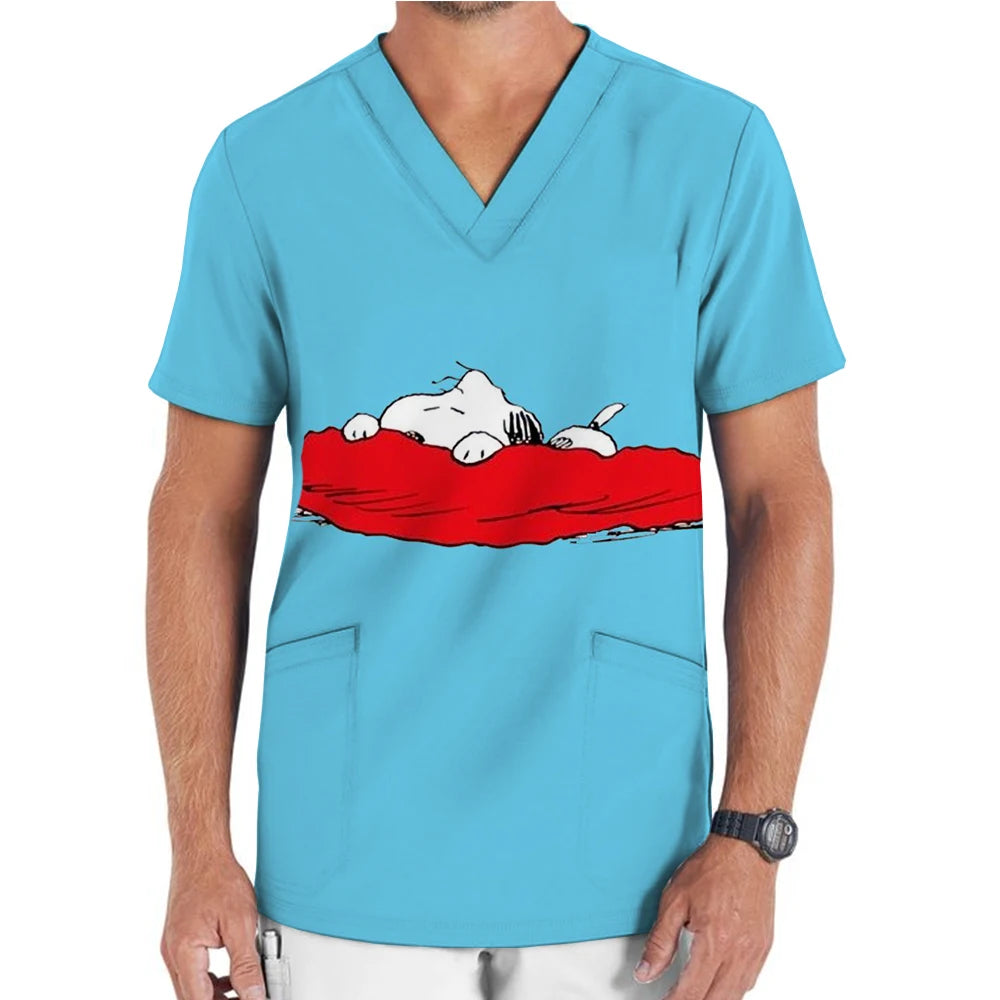 Snoopy print Scrub Medical Accessories Doctor Nurse Workwear Printed Scrub Top Beauty SPA Uniform Cleaning Nursing Jacket Unisex