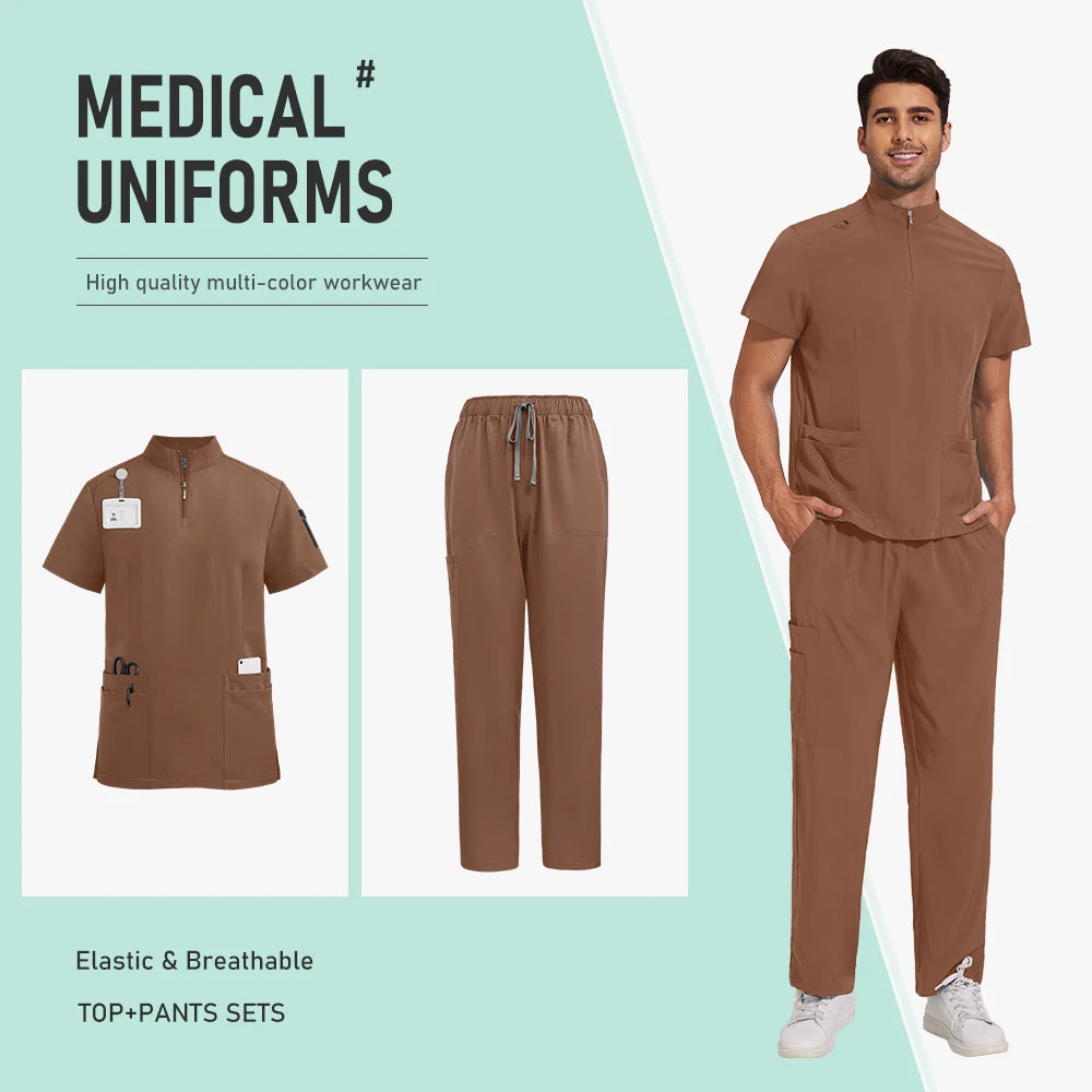 Nursing Uniform Hospital Scrubs Uniforms Sets Men Women Nurses Scrub Hospital Accessories Zipper Collar Short Sleeved Tops Pants