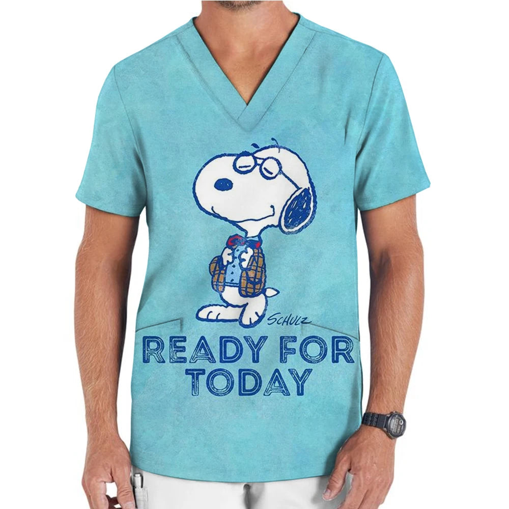 Snoopy print Scrub Medical Accessories Doctor Nurse Workwear Printed Scrub Top Beauty SPA Uniform Cleaning Nursing Jacket Unisex