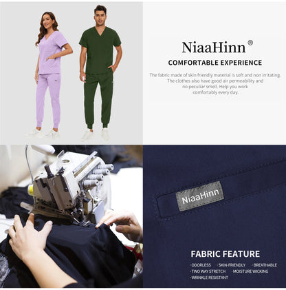 Scrubs Uniform Men Workwear Lab Work Clothes Uniforms Health Service Nursing Uniforms Short Sleeve V-neck Scrubs Tops+Pants Suit
