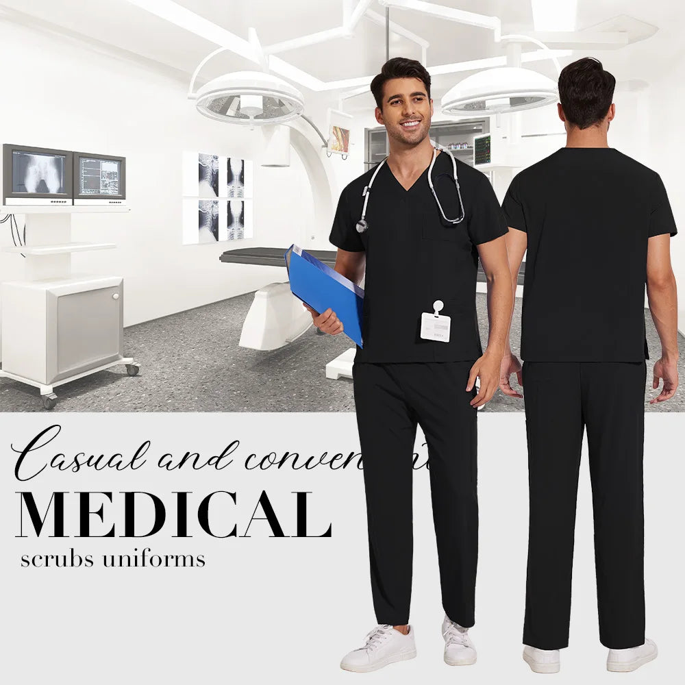 Scrubs Uniform Men Workwear Lab Work Clothes Uniforms Health Service Nursing Uniforms Short Sleeve V-neck Scrubs Tops+Pants Suit