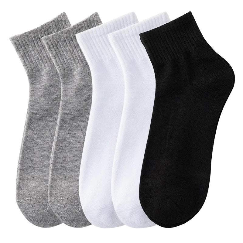 5 Pairs/Lot Black White Men's Socks Business Solid Color Casual Simple Versatile Breathable Cotton Sports Mesh Short Socks