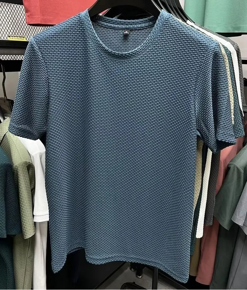 MINISO Bamboo Mesh Ice Silk T-shirt Men's Short sleeved Round Neck New T-sleeved Men's Bottom Shirt Summer Solid Color Men's Top