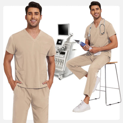 Scrubs Uniform Men Workwear Lab Work Clothes Uniforms Health Service Nursing Uniforms Short Sleeve V-neck Scrubs Tops+Pants Suit
