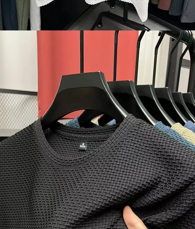 MINISO Bamboo Mesh Ice Silk T-shirt Men's Short sleeved Round Neck New T-sleeved Men's Bottom Shirt Summer Solid Color Men's Top