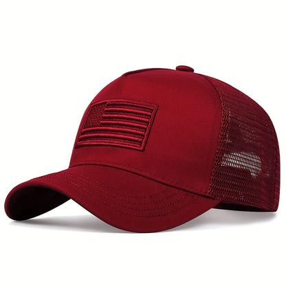 Unisex American Flag Embroidery Baseball Net Caps Spring and Summer Outdoor Adjustable Casual Hats Sunscreen Hat Sports Cap