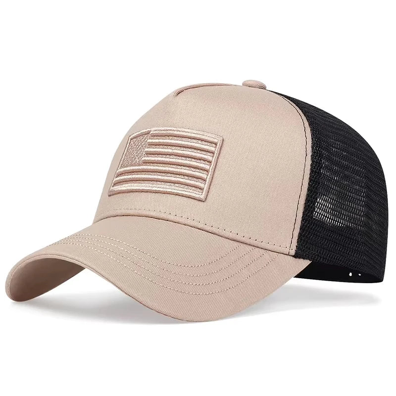 Unisex American Flag Embroidery Baseball Net Caps Spring and Summer Outdoor Adjustable Casual Hats Sunscreen Hat Sports Cap