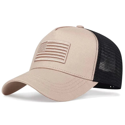 Unisex American Flag Embroidery Baseball Net Caps Spring and Summer Outdoor Adjustable Casual Hats Sunscreen Hat Sports Cap