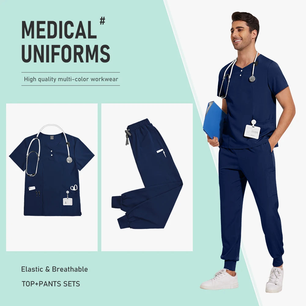 Hospital Uniform Nurse Scrub Unisex Men Surgical Uniforms Woman Soft Nursing Healthcare Pharmacy Articles Short Sleeved Top Pant