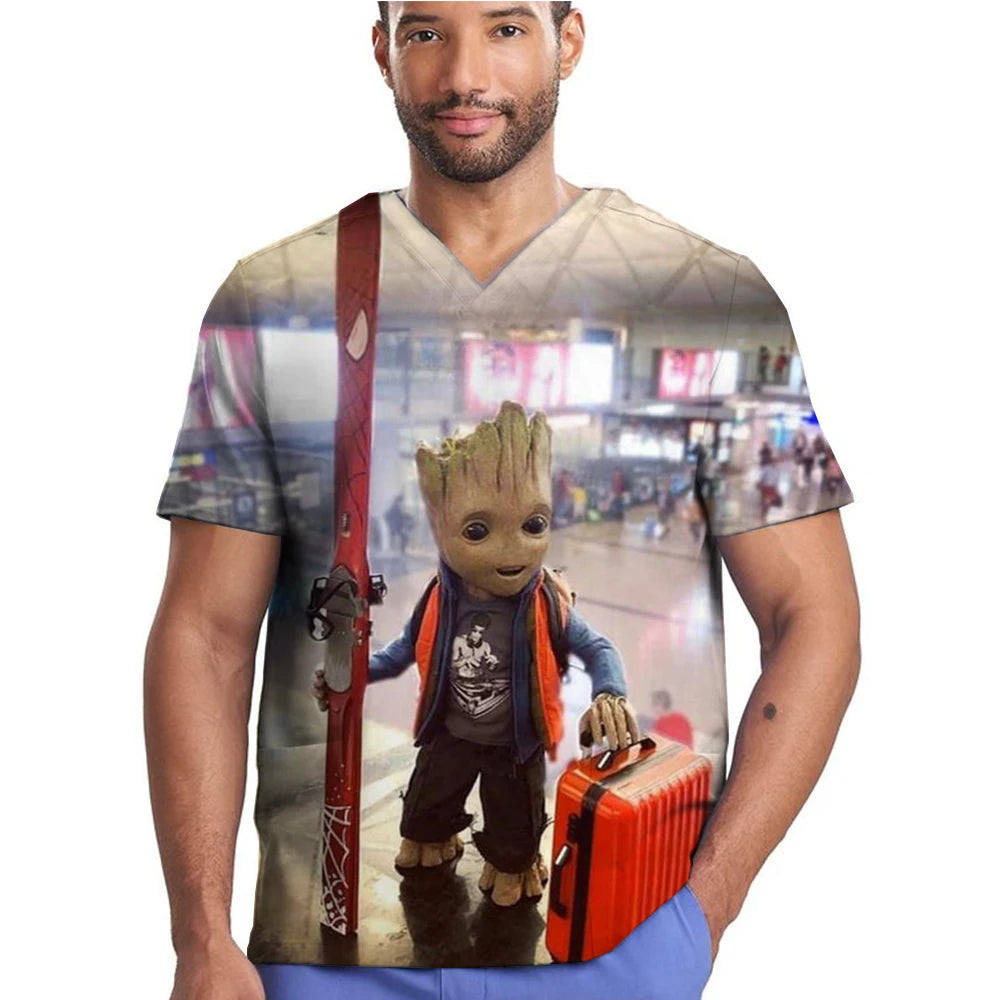 Medical Scrubs Women Nursing Accessories Marvel Spider Man Print Shirt Doctor Workwear Men Healthcare Pharmacy Jacket Tops Soft
