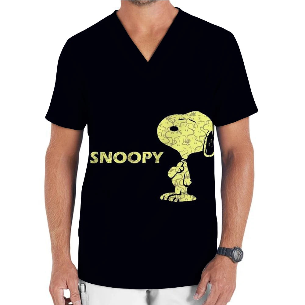 Snoopy print Scrub Medical Accessories Doctor Nurse Workwear Printed Scrub Top Beauty SPA Uniform Cleaning Nursing Jacket Unisex