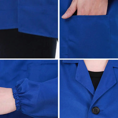 Work Coat Long Sleeved Lab Labor Dust Proof Work Clothing Single Breasted Mid length Washable Work Jacket Men Uniform