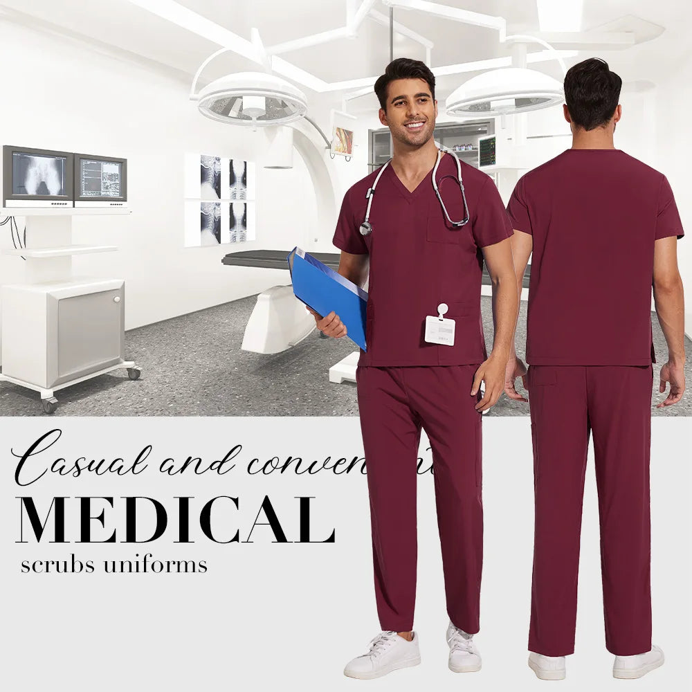 Scrubs Uniform Men Workwear Lab Work Clothes Uniforms Health Service Nursing Uniforms Short Sleeve V-neck Scrubs Tops+Pants Suit
