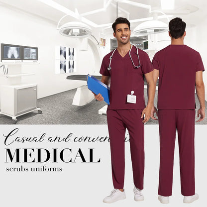 Scrubs Uniform Men Workwear Lab Work Clothes Uniforms Health Service Nursing Uniforms Short Sleeve V-neck Scrubs Tops+Pants Suit