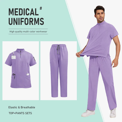 Nursing Uniform Hospital Scrubs Uniforms Sets Men Women Nurses Scrub Hospital Accessories Zipper Collar Short Sleeved Tops Pants