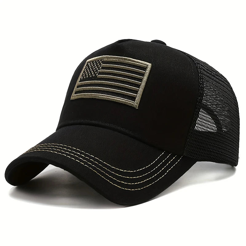 Unisex American Flag Embroidery Baseball Net Caps Spring and Summer Outdoor Adjustable Casual Hats Sunscreen Hat Sports Cap