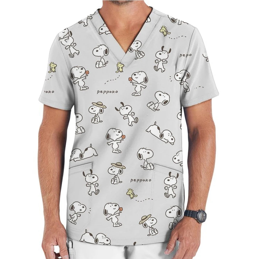 Snoopy print Scrub Medical Accessories Doctor Nurse Workwear Printed Scrub Top Beauty SPA Uniform Cleaning Nursing Jacket Unisex