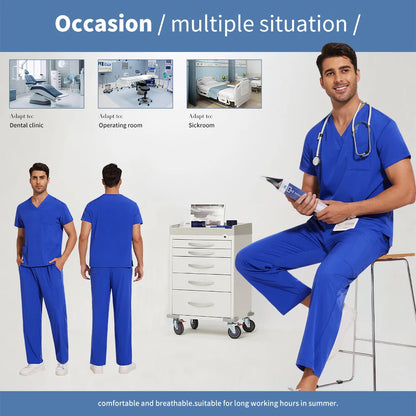 Scrubs Uniform Men Workwear Lab Work Clothes Uniforms Health Service Nursing Uniforms Short Sleeve V-neck Scrubs Tops+Pants Suit