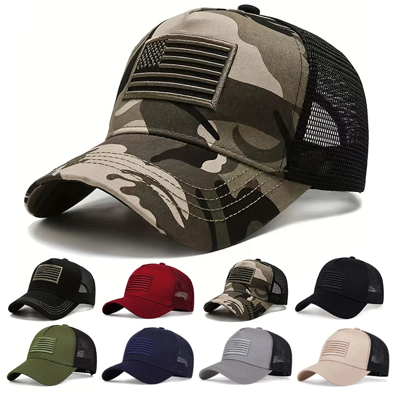 Unisex American Flag Embroidery Baseball Net Caps Spring and Summer Outdoor Adjustable Casual Hats Sunscreen Hat Sports Cap