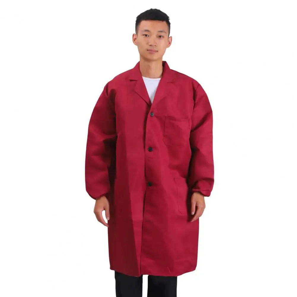 Work Coat Long Sleeved Lab Labor Dust Proof Work Clothing Single Breasted Mid length Washable Work Jacket Men Uniform