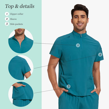 Nursing Uniform Hospital Scrubs Uniforms Sets Men Women Nurses Scrub Hospital Accessories Zipper Collar Short Sleeved Tops Pants