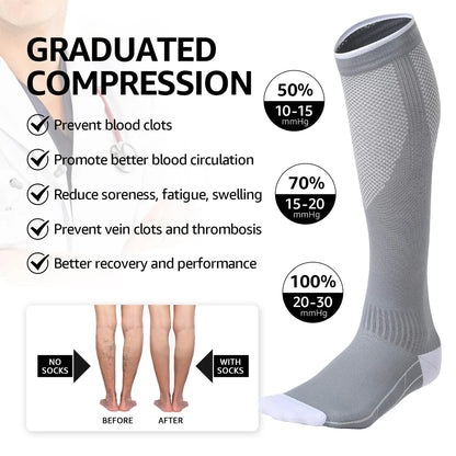 1Pair Compression Socks for Men & Women 20-30 mmHg Knee High Nurse Pregnant Running Medical and Travel Athletic