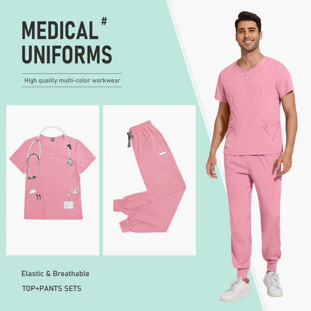 Hospital Uniform Nurse Scrub Unisex Men Surgical Uniforms Woman Soft Nursing Healthcare Pharmacy Articles Short Sleeved Top Pant