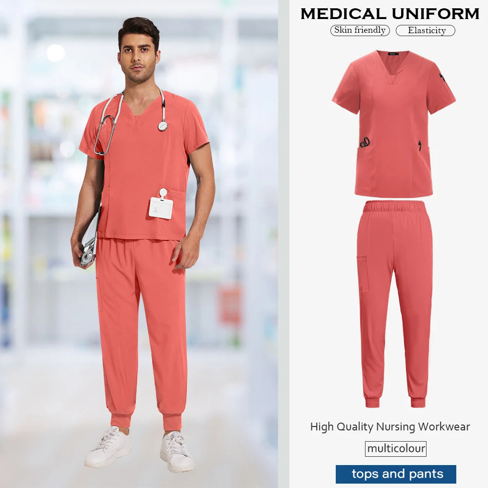 Scrub Sets Uniforms Nursing Mens Medical Scrubs Pet Clinic Veterinary Uniform Dental Cosmetic Workwear Lab Coat Scrubs Top Pants